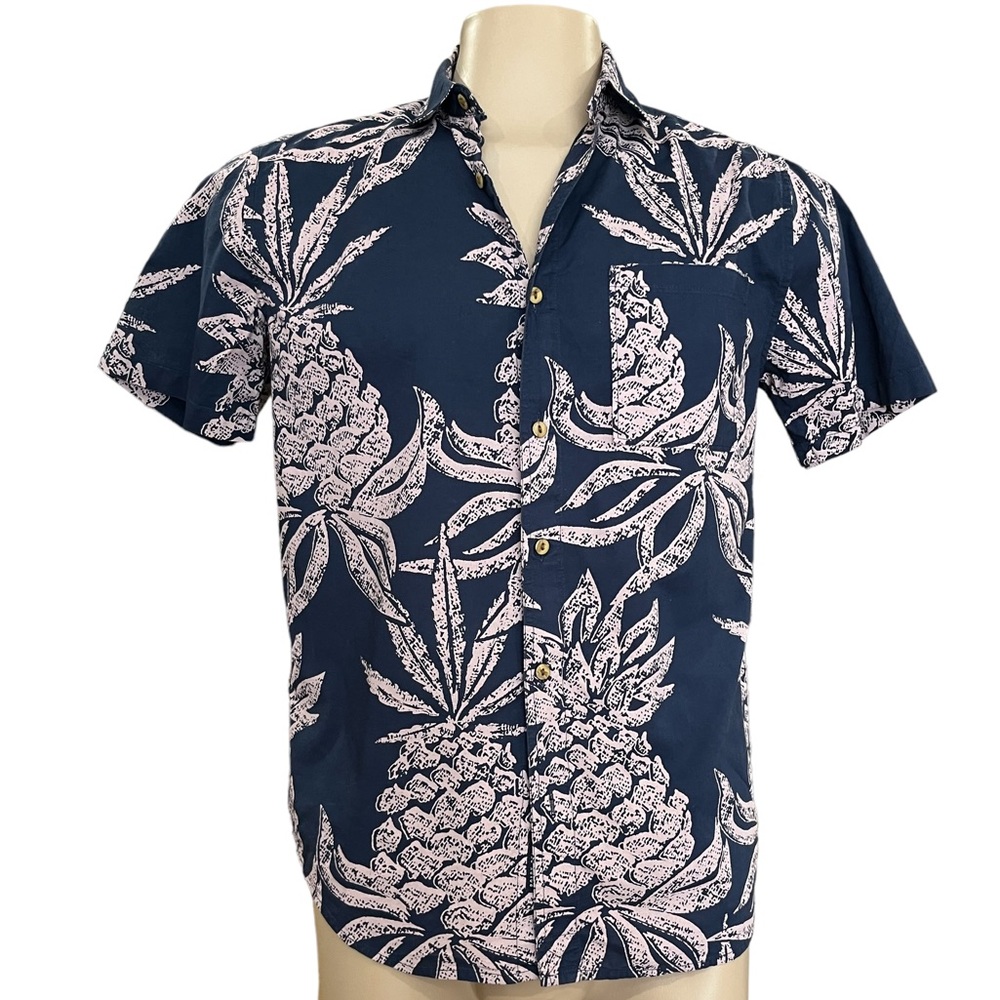 Men's Roark Revival "Hineapple" Short Sleeve Shirt Size Small Cotton Navy